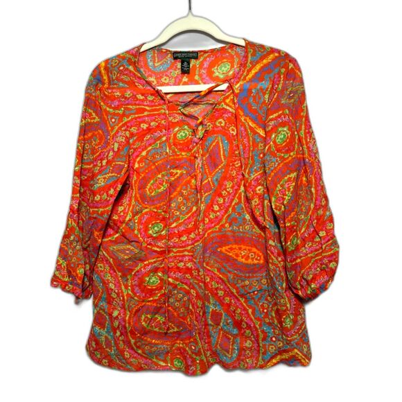 Ralph Lauren Tops - Ralph Lauren Jeans Company Blouse Women's Medium Orange Pink Paisley Tunic Top